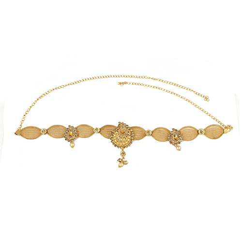 Beautiful Gold Kamarband For Women - Waist Hip Belt/Belly Chain With Mesh Style Belt With Pearls & Crystals