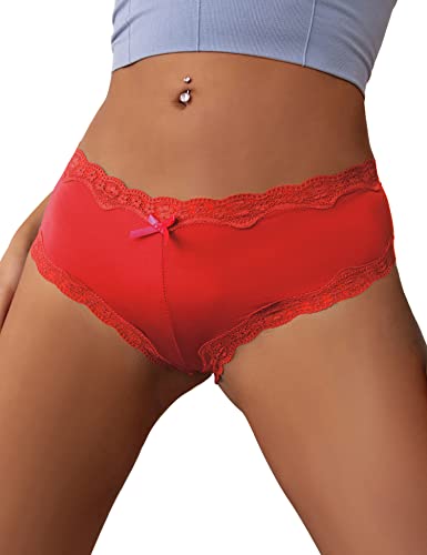 Image of ohyeahlady Women's Knickers Lace Trim Cheeky Underwear Size 12 14, Red