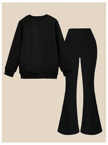 Image of WDIRARA Girl's 2 Piece Athletic Outfits Number Crewneck Sweatshirts with Flare Pants Sets