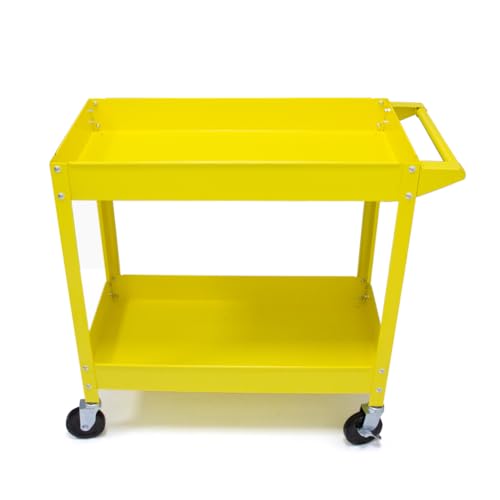 Heavy Duty 2-Tier Rolling Tool Cart with Dual Brakes - 32 x 14 Inch Metal Utility Cart, 300 lb Capacity, Mobile Service Cart for Garage, Workshop, Warehouse & Office (Yellow)