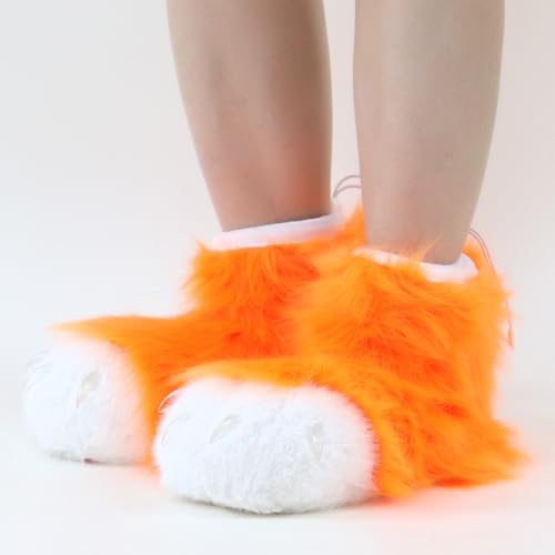 Image of Animal Fuzzy Slippers Bear Cat Wolf Dog Fox Fursuit Feet Paw Claw Shoes Furry Boots Costume Accessories for Adult Kids