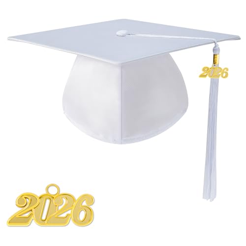 TngHui Preschool and Kindergarten Shiny White Graduation Cap with 2026 Tassel Charm