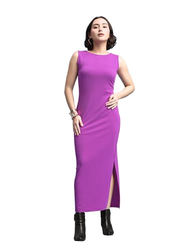 Image of PURVAJA Women's Bodycon Maxi Sleeveless Round Neck Solid Dress