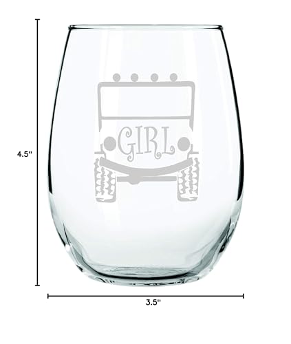 IE Laserware Trucker GIRLS like offroad too! STEMLESS WINE GLASS | Off Road Rock Climber or Mall Crawler | Woman or Girl Offroaders 4 X 4 | 15 Ounce | Birthday, Anniversary