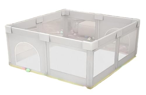 Farigrut ベビーサークル ベビーフェンス 折りたたみ 組立不要 簡単収納 メッシュ 扉付き ベビーフェンス プレイヤード 室内外対応 持ち運び便利 (1.5*1.5m の薄い灰色,フェンス+ボール50個+プルタブ2個+収納袋)