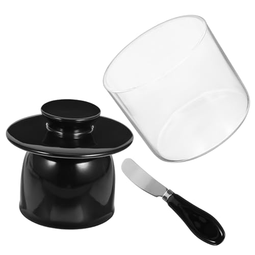 Cabilock 1 Juego Caja De Mantequilla Contenedor De Queso Titular De Mantequilla Recipiente De Postre Plato De Mantequilla Tarro De Mantequilla Reutilizable Vidrio Black