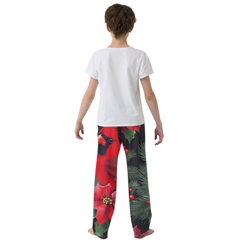 Cardinal Bird Christmas Tree Boys Long Pants Soft Trousers Elastic Waist Kids Lounge Bottoms with Pockets S-XL3