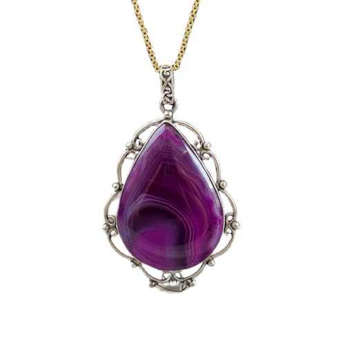 Collier onyx rose en argent 925, pendentif poire fait main de haute joaillerie