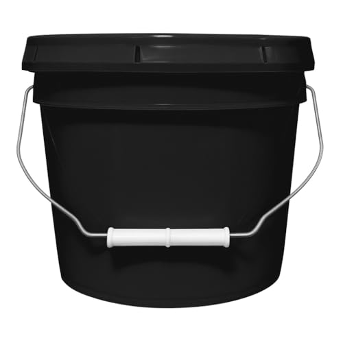 2 Gallon Bucket & Lid -70 Mil -All Purpose Pail - Made in The USA - Muli-Purpose - Food Grade - Contains No BPA Plastic - Recyclable (Black, 1)