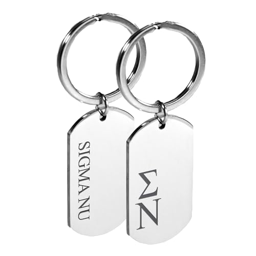 Sorority Shop Sigma Nu Fraternity Keychain - Stainless Steel Dog Tag Design with Engraved Greek Letters and Fraternity Name, Sigma Nu Keyring