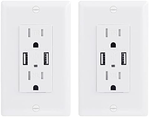 EverElectrix 2 Pack 4.8A Wall Outlet with USB Ports 15Amp Duplex USB Wall Outlets Tamper Resistant USB Outlet Charger, UL Listed, Electrical Outlet with Dual USB Ports, White USB Outlets Receptacles