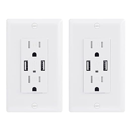 2-Pack EverElectrix 4.8A Wall Outlet with USB Ports 15Amp Duplex USB Wall Outlets Tamper Resistant USB Outlet Charger, UL Listed, Electrical Outlet with Dual USB Ports, White USB Outlets Receptacles