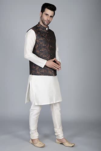 Ethluxis® Men's Silk Blend Kurta Churidar Pyjama with Ethnic Bundi Jacket Set