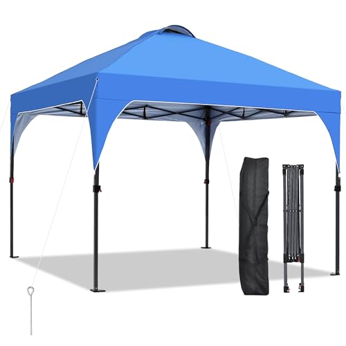 GDY 10x10 Pop Up Canopy Tent, Outdoor Gazebo with 4 Sandbags, Easy Up Canopy with 3 Adjustable Heights for Events, Parties, Camping, Blue.