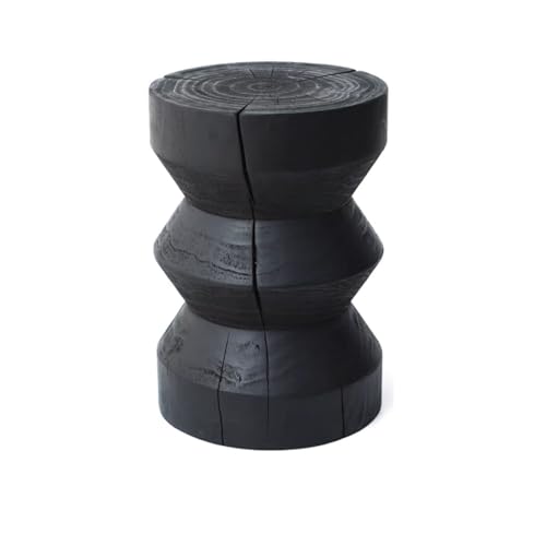 Mesa de centro de madera carbonizada, muelle de troncos para sala de estar, adornos creativos de madera maciza, diseño de taburete corto (5) - Muebles rústicos de estilo B & B