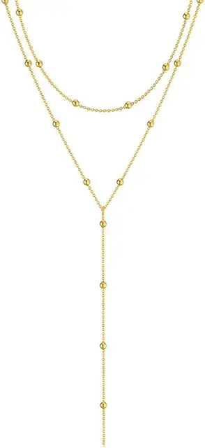 Collier en Y Femme - Chaîne Acier Inoxydable Double Rangée avec Pendentif