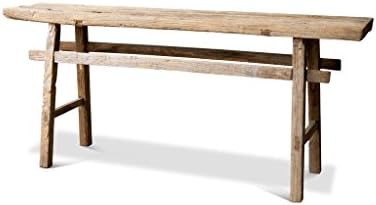 Long boho style console table Vizzavona - Solid wood, Unique piece, 100% wood product, Natural finish | 100% elm wood, every piece is a unique item - Green brown (L168 x H75 x P37 cm)