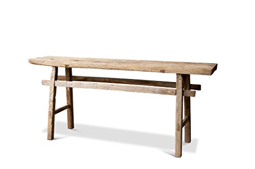 Long boho style console table Vizzavona - Solid wood, Unique piece, 100% wood product, Natural finish | 100% elm wood, every piece is a unique item - Green brown (L168 x H75 x P37 cm)