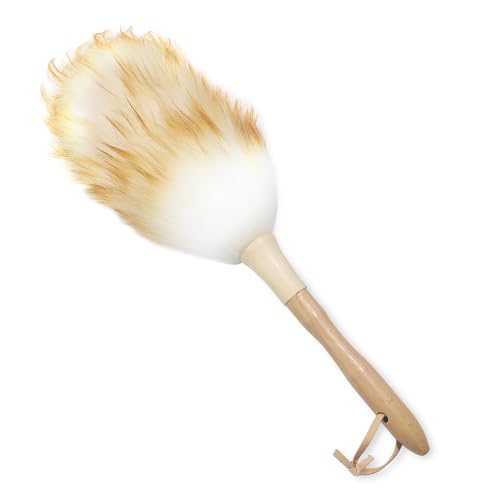 Lambswool Duster for cleaning, Wooden Handle and Washable Hand Duster, Used for Home, Office, Car Cleaning. (Short（14.2in）)