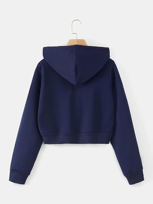 Image of Solid Long Hooded Neck Hoodie Zipper Crop Jacket for Women's