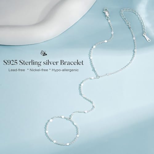 IEFWELL S925 Sterling Silver Hand Chain Bracelet for Women - Dainty Satellite Beads Cable Twisted Sequins Hand Chain Bracelet Finger Ring, Sterling Silver Jewelry Gifts for Her4