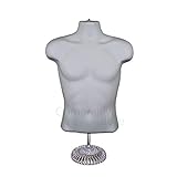 White Torso Male Countertop Mannequin Form (Waist Long) W/Economic Plastic Base