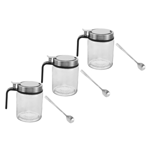 Botella de condimento de vidrio transparente con cuchara para dosificar con precisión 2