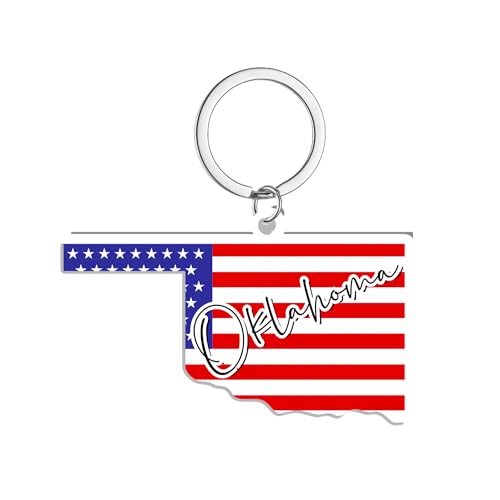 Oklahoma Souvenirs Keychain With Key Ring - American Flag Keychain,