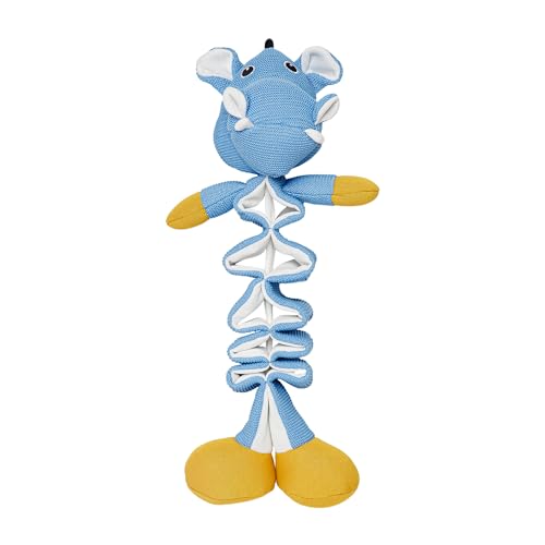 Image of Knitted Hippo Dog Toy 100% Polyester with Crinkle and Squeakers- Blue