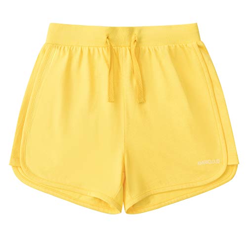 AMERICLOUD Girls Running Cotton Shorts Kids Drawstring Casual Short with Pockets Girls Workout Clothes 3-12 Years (Yellow-XS)