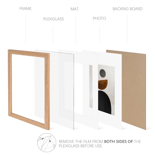 Image of Veelot 4x - 8x10 Picture Frame with Shatter-Resistant HD Plexiglass - Use as 5x7 Frame with Mat or Display 8x10 Photo Without Mat- Picture Frames for Tabletop and Wall - Natural Oak