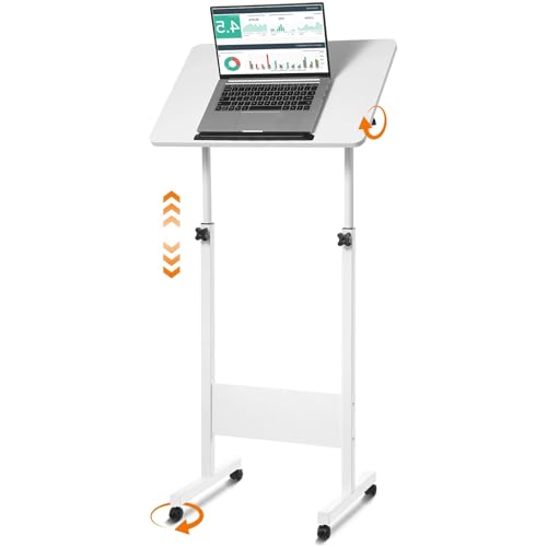 Joyoolife Mobile Podium, Adjustable Standing Desk with Caster Wheels, Adjustable Height 360&deg; Swivel...