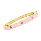 Ross-Simons Pink and Purple Enamel Heart Bangle Bracelet in 18kt Gold Over Sterling. 7 inches