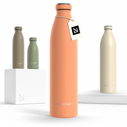 Image of LARS NYSOM Stainless Steel Insulated Water Bottle 12oz 17oz 25oz 34oz 51oz | Insulated Thermo Flask for Hot and Cold Beverages | Leakproof Drinking Bottle (Pumpkin Orange, 33.9oz)
