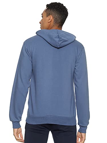 Image of CAHOOT Men's Dark Blue Zip-Front Hoodie with Contrast Drawstring for Casual Wear | Long Sleeve | Hooded Neck | Zipper Closure | Cotton Sweatshirt Crafted with Comfort Fit for Everyday Wear