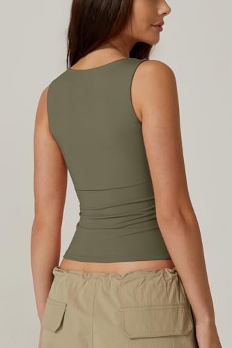 Image of QINSEN Women's Square Neck Sleeveless Double-Layer Tank Tops Basic Tight T Shirts
