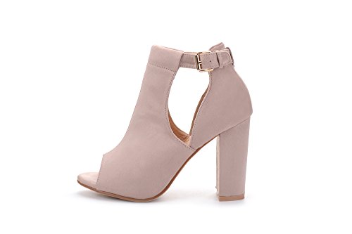 Mila Lady Erin 7A Women's Laser Cut Stacked Chunky Strappy Heel Peep Toe Bootie - Image 3