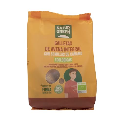 NaturGreen - Galletas de Avena Integral con Cáñamo Bio, 140 g, Ecológica, Rica en Proteínas, Sin Azúcares Refinados, Snack Saludable y Crujiente