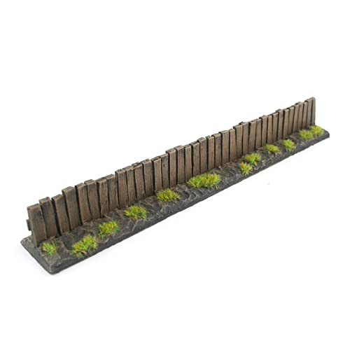 War World Gaming | Wooden Fence | Painted & Flocked x 3 | 20mm - 28mm Scale Resin Wargaming Tabletop Terrain Scenery