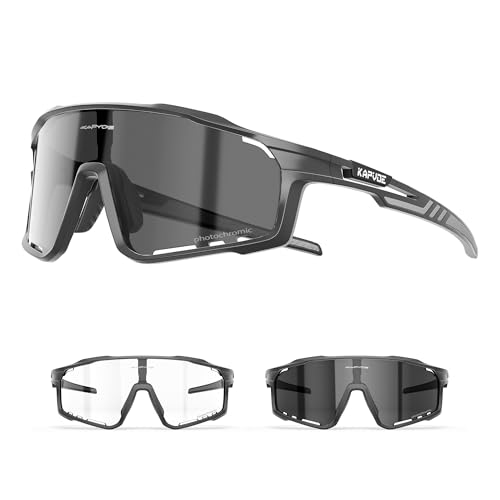 KAPVOE Gafas de Ciclismo Fotocromáticas con TR90 Mujeres Hombres Gafas de Sol Deportivas Mujeres Hombres Running Transparente MTB Accesorios de Bicicleta claro Negro 01