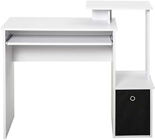 HOMCOM Computer Desk with Sliding Keyboard Tray Storage Drawer Shelf Home Office Workstation White 100 x 40 cm