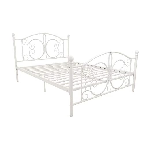DHP Bombay Metal Platform Bed with Parisian Style Headboard and Footboard, Adjustable Base Height for Underbed Storage, No Box Spring Needed, Full, White