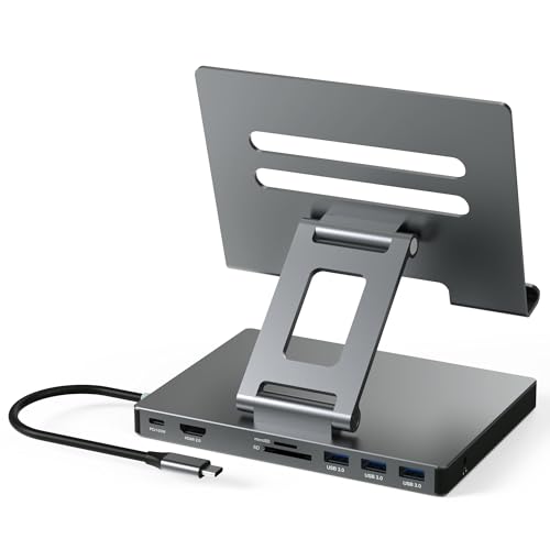2026 iPad Pro USB C Hub Stand, Adapter for iPad Pro M5 M3 M4 13 12.9 11 Inch iPad Air Docking Station 4K 60Hz HDMI, SD/TF Card Reader, 3 USB 3.0 Port, 3.5mm Audio, iPad Mini A16 Galaxy Tablet Dock