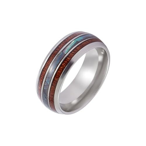 UNICRAFTALE Bague en Bois et Acier Inoxydable avec Incrustation Dôme en Opale - Taille 8 - Bague de Fiançailles et Mariage Classique Unie pour Hommes