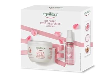 Equilibra, Kit Corpo Rosa Ialuronica Nutriente, Contiene 1 Rosa Ialuronica Burro Corpo Nutriente, 300ml, e 1 Rosa Ialuronica Acqua Profumata, con Acido Ialuronico, 50ml