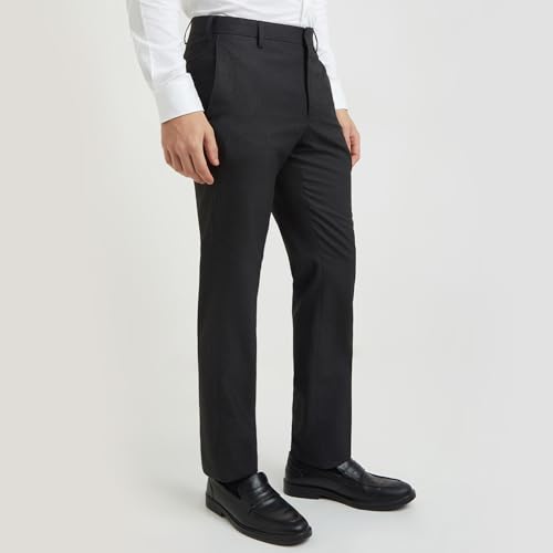 Image of Park Avenue Men Regular Fit Stripe Pattern Poly Viscose Blend Flat Front Formal Trouser