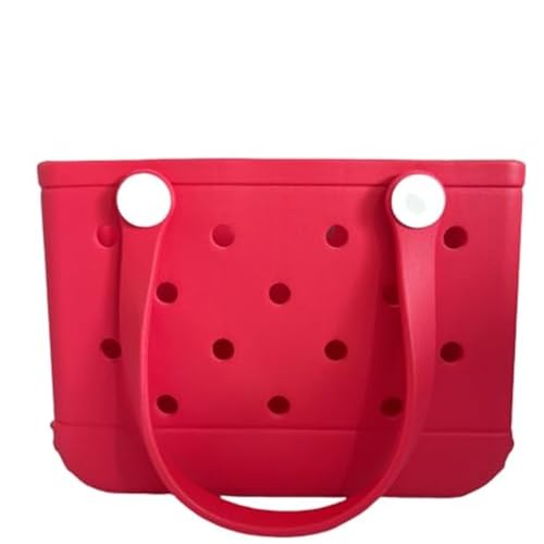3 Sizes Waterproof Rubber Beach Tote Bag - Large/Medium/Small Waterproof, Sandproof, Washable, Lightweight Travel & Outdoor (Watermelon Red, Small)