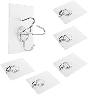 ZOTTI Adjustable Self Adhesive Hooks - 6 Pack, Square Clear | Plain, Invisible Heavy Duty Strong J Hook for General, Bathroom & Kitchen Use | Movable, Waterproof, Stick on Hooks for Decor | Easy Fit