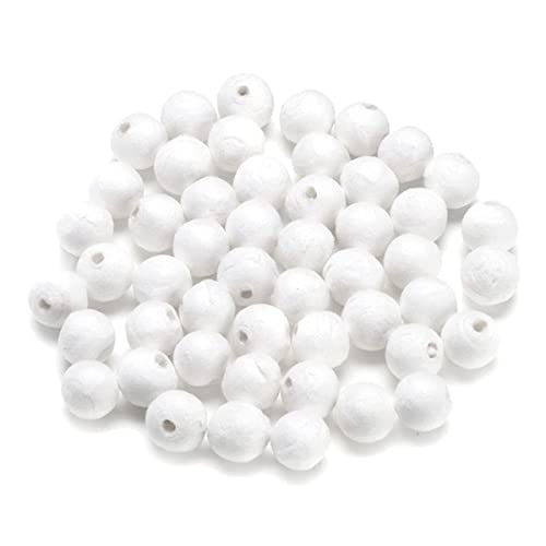 Artif Lot 50 Boules de 2,5 cm en ouate de Cellulose, Billes Blanches en Coton compressé de 25mm avec Trou
