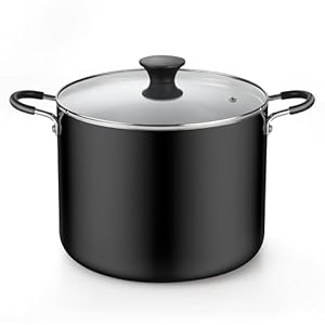 Cook N Home Nonstick Stockpot with Lid 10.5-Qt, Deep Cooking Pot Cookware Canning Stock Pot with Glass Lid, Black